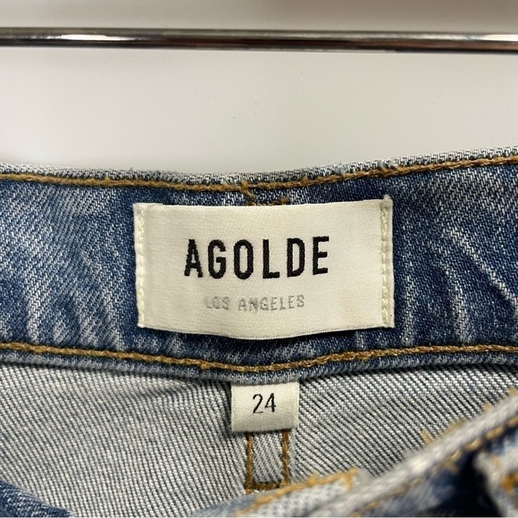 𝅺[24] AGOLDE Riley Hi Rise Straight Leg Crop Distressed Denim Jean In Whiplash - Picture 11 of 13